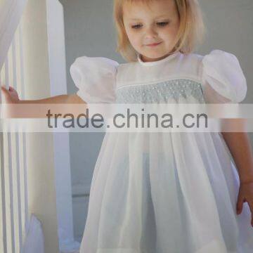 Baby Frocks Designs Boutique Clothing White Cap Sleeve Fashion Girls Summer handmade Smocked Party Dress