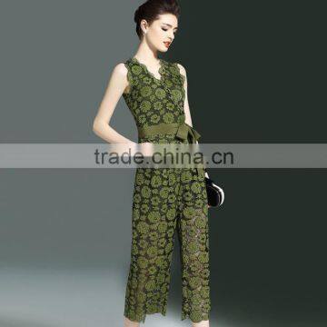 Zm50237b Europe Summer Women Clothes Slim Lady Jumpsuits Sleeveless Lace Loose Pants photo-3
