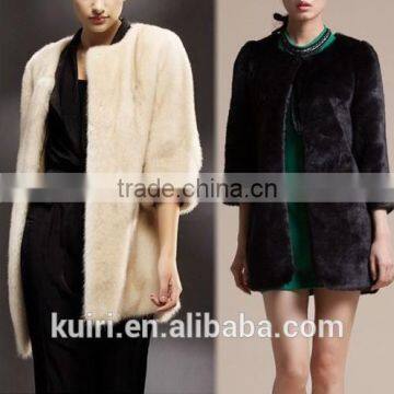 European Style Pure Colour Woman Faux Fur Overcoat Lady Rabbit Fur Witer Fashionable Coat photo-2