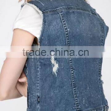 Runwaylover EY1065C Hot Sale 2017 Ladies Fashion Sleeveless Denim Jackets photo-3
