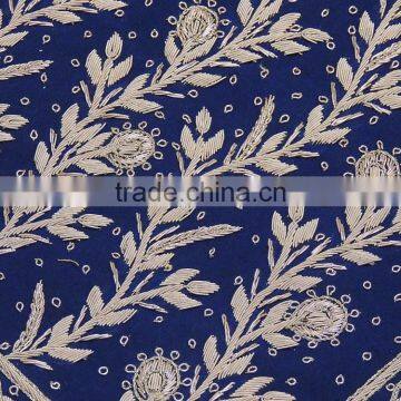 Blue Dabka Hand Embroidered Exquisite Velvet Accent Ethnic Indian Pillowcases photo-3