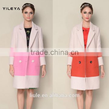 DWL001good selling contrasting color designed double breasted style korea women winter coat