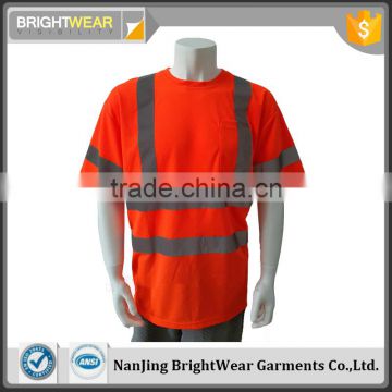 100%polyester ANSI 107 hi viz orange rib collar fluorescent t-shirt