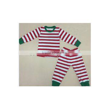 2016 wholesale christmas unisex pajamas red green striped clothing set kids fall winter outfits