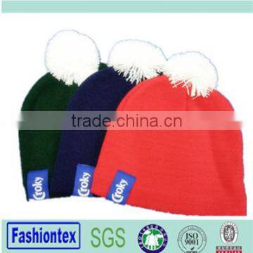 100% Acrylic Custom knitted Beanie Hat With Pompom Winter Beanie Hats Beanie custom logo