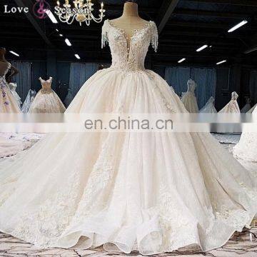 LS00380 cap sleeves plus size elegant high quality lace quinceanera ball gown wedding dress