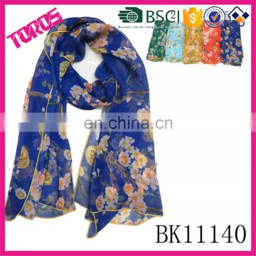 2015 fashion spring summer wholesale women nice print chiffon shawl blue georgette scarves