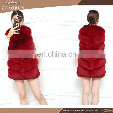 2016 Fashion Long Type Real Fur Coat Dyed Fox FurJacket /Fox Fur Vest For Lady