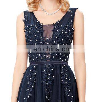 Grace Karin Elegant Deep V-Back Soft Tulle Netting Sleeveless Long Navy Blue Evening Dress 8 Size US 2~16 GK000130-1 photo-3