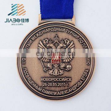 Gold plated soft enamel 3D custom sport medal ribbon