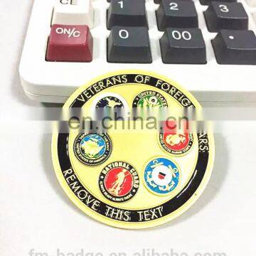 Diamond Cutting Cloisonne Imprint Text Edge Military Challenge Coin,foreign wars gold plating coin