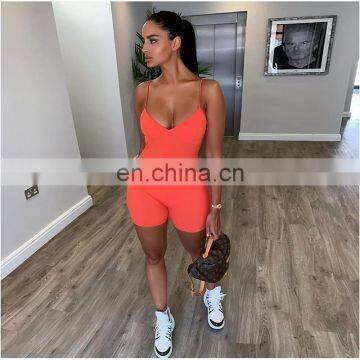 2020 New Arrivals Women Sexy Sling Jumpsuit Ladies Fashion Bodycon Solid Color Playsuit Women Sportswear Jumpsuit photo-2