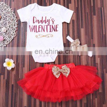 2019 Daddy's Valentine Letter Romper Tops + Tutu Skirt + Headband 3PCS Outfit Kids Clothing Set photo-4