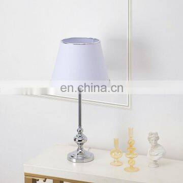 Korean popular bedroom lighting decoration handmade white lampshade silver metal LED desk lamp