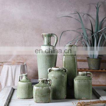 New Goods Customize Cheap Green Ceramic Cheap Vintage Flower Vase With Handle photo-6
