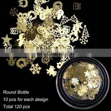 60Pcs/Jar Box 3D Snowflakes Gold Metal Slices Nail Art Sequins Christmas Decorations Nail Polish Thin Sticker Designs Manicure photo-4