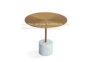 Luxury Metal End Table for Living Room Marble Base Round Side Table Small Coffee