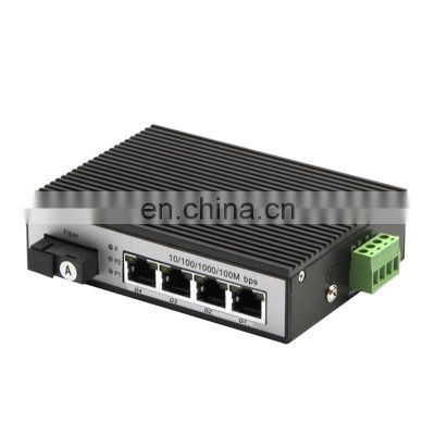 Fiber Optic Ethernet POE Switch DIN Rail Gigabit 1 Fiber+4 RJ45 Port