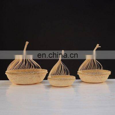 Unique Set Of 3 Round Bamboo Storage Basket Fruit Basket Tough and Durable photo-2