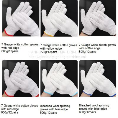 White cotton working gloves Knitted Protective Hand Safety Gloves