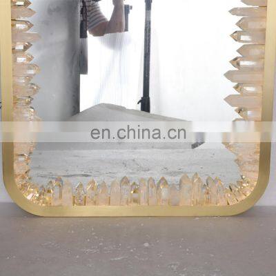 Modern Design Luxury Hotel Project Rectangle Natural Rock Crystal Stone Copper Mirror Wall Light photo-4