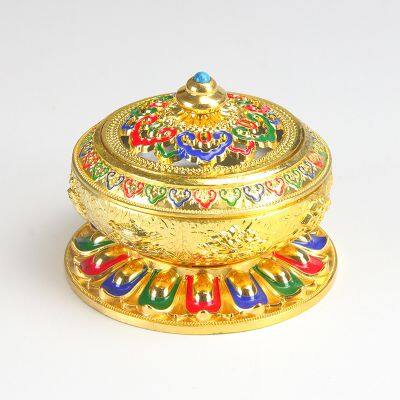 Cloisonné color relief enamel painted Buddhist hall plate incense burner, copper alloy antique incense burner, aromatherapy burner, small sandalwood.