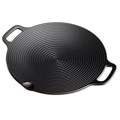 Korean BBQ Grill Pan, Nonstick Stovetop Grill Plate With Handles, Cast Iron Round Griddle Pan Indoor Outdoor Grilling 11.8in