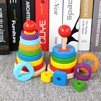 Wholesale Wooden Seven-Color Tower Rainbow Building Blocks Stacked Puzzle Toys for Children photo-2