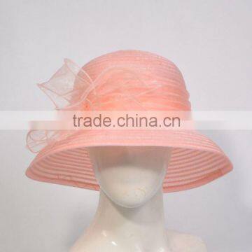 Wide Brim Pink Braid Knitted Fancy Organza Hat