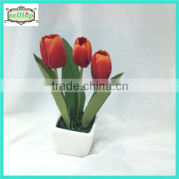 18cm 3heads silk tulip artificial bonsai plants with ceramic pot