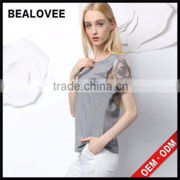 2015 Fashion Sexy Embroidery Hollow Out Solid Summer Backless Women 3d Printing T-shirt