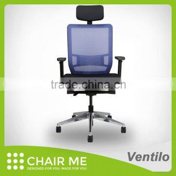 Black Backrest, Blue Mesh, Black Seat Office Mesh Chair with Aluminum Adjustable Armrest and 3D Headrest Aluminum Base