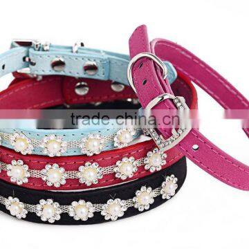 Yak wool leather pet collar handmade pearl diamond dog collar