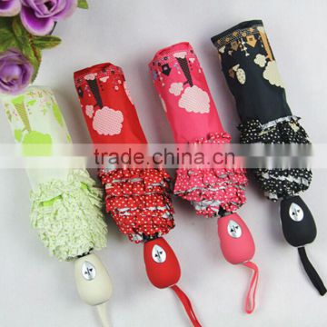 auto open auto close 3 fold umbrella full printing flower piping