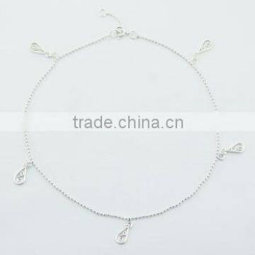 Sterling Silver Charm Anklet Airy Open Drop With Twirl Charms