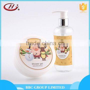 New design cute moisturizing 2pcs christmas bath gift set with shower gel body lotion