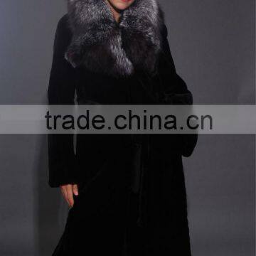 QD27707 Genuim Rex Rabbit Fur Coat New Styles Overcoat Rex Rabbit Fur Coats With BIg Silver Fox Fur Collar 2013