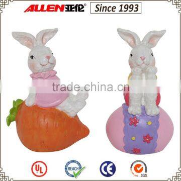 4.9" resin bright color painted rabbits statue on carrot and egg Easter decorative