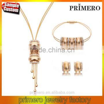 High Quality 18K Gold Plated Austria Crystal Wedding 3Pcs Necklace Earrings Bracelets Wholesale Jewelry Sets