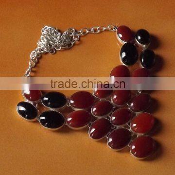 Carnelian, Black Onyx Necklace plated 925 Sterling Silver 101 Gms 18-20 Inches