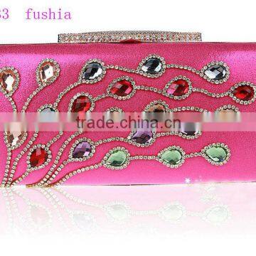 12033 fushia popular ladies clutch bag, fashion wholesale women's crystal clutch bag