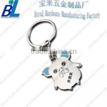 Novelty cartoon pig design metal key chain with enamel