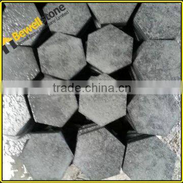 Precut 4" honed hexagonal g684 black granite pavers for crossway