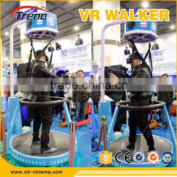 Multiplayer virtual reality walking and shooting VR treadmill simulator