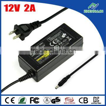 Zhenhuan 12 volt 2 amp power adapter, AC to DC, 2.1mm*5.5mm plug