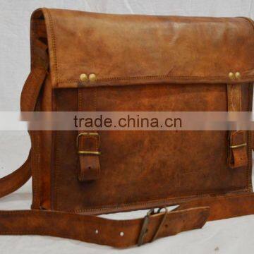 Real Goat Leather Vintage Messenger Shoulder Bag Men Briefcase Laptop satchel Sling Office Bag