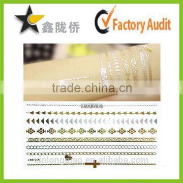 Customized Fashionable hot sale metallic jewelry tattoo temporary tattoo Sticker foil/gold flash tattoo                        
                                                Quality Choice