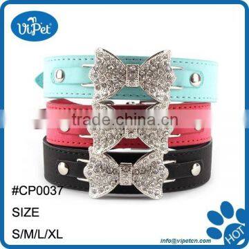 Dog Collar Bling Crystal Bow Leather Pet Collar Puppy Choker Cat Necklace