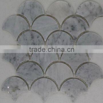 fan shape white grey marble mosaic