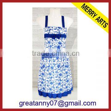 promotional wholesale bib blue flower design cooking aprons for women